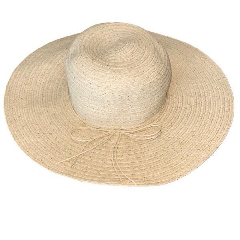 Womens Packable Floppy Woven Wide Brim Beach Straw Sun Hat Cream One Size NWOT